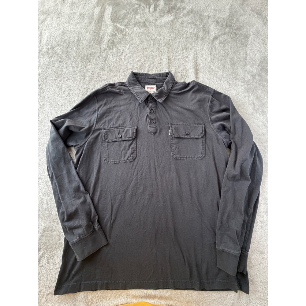 Levis Henley Polo Shirt Mens XL Black Long Sleeve Two Pocket Cotton